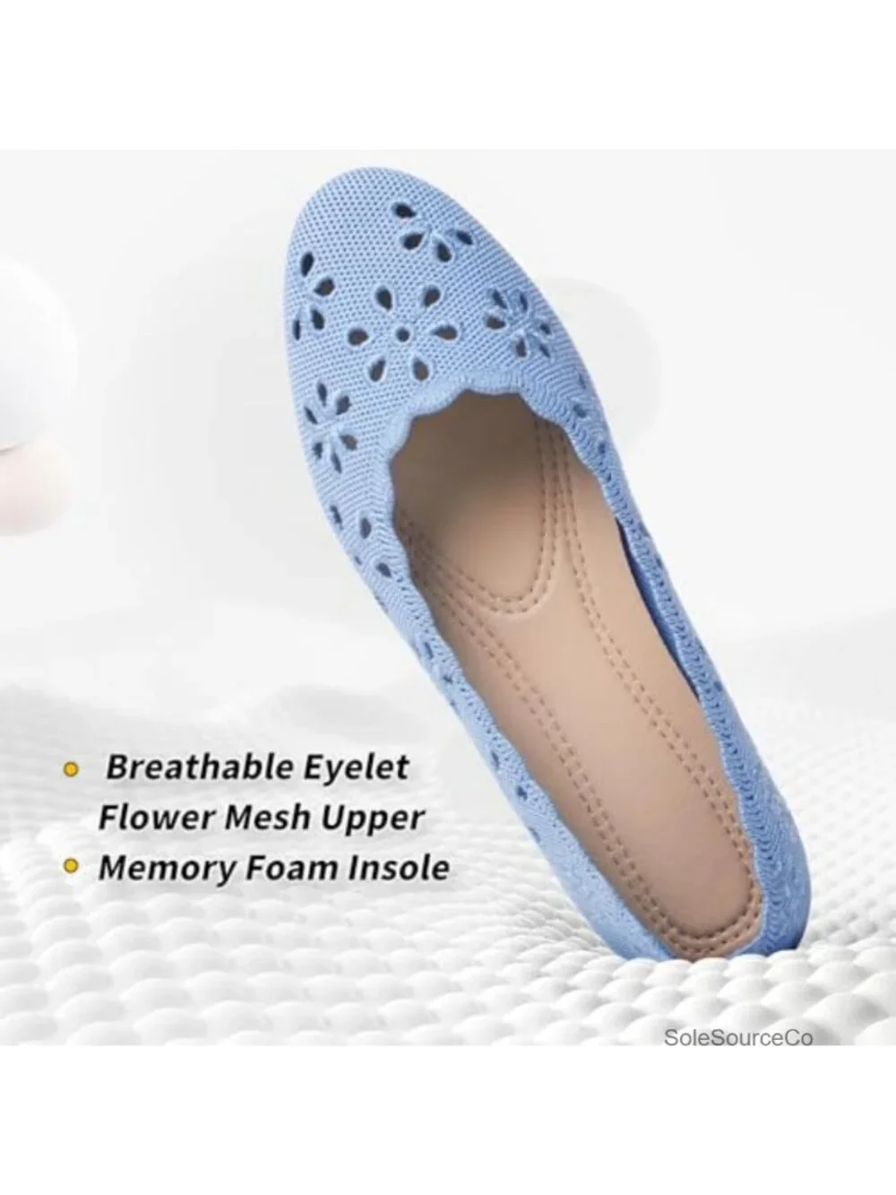 Women's Ballet Flats with Flower Eyelets Breathable Knit Slip-On Shoes